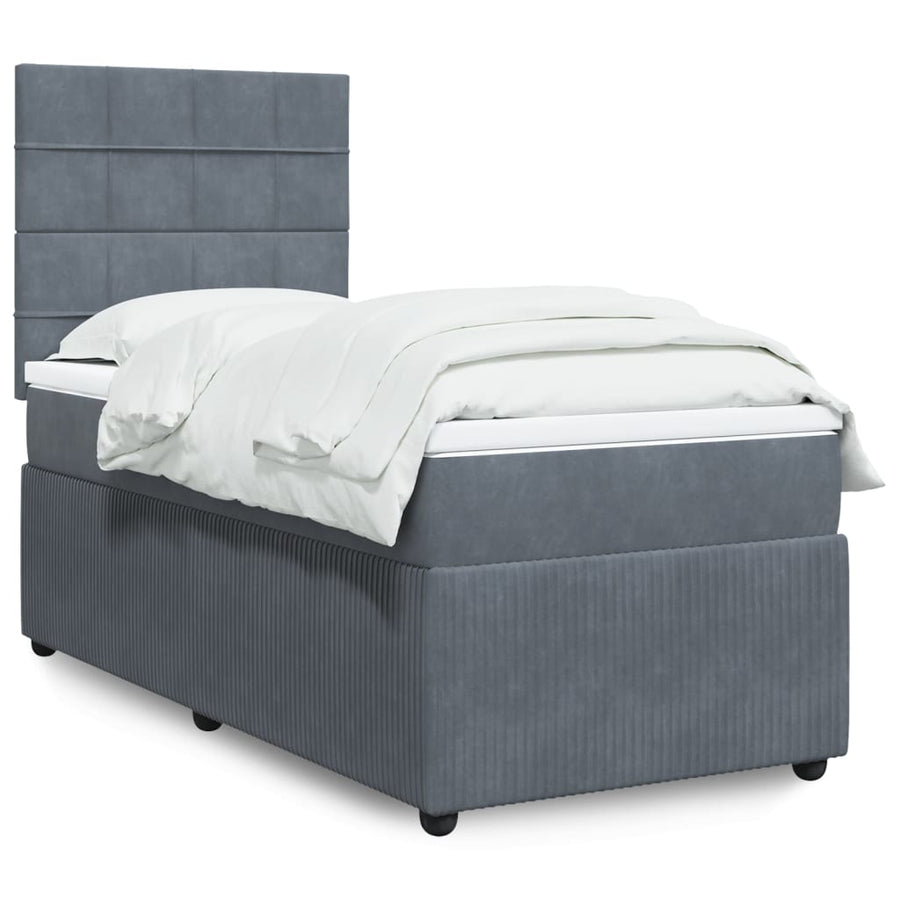 Boxspring met matras fluweel donkergrijs 90x190 cm