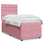 Pink Velvet Box Spring with Mattress 90x190 cm