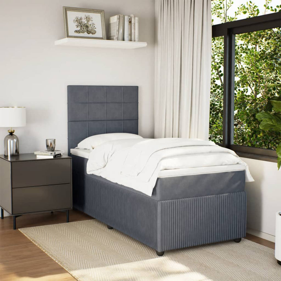 Boxspring met matras fluweel donkergrijs 90x200 cm