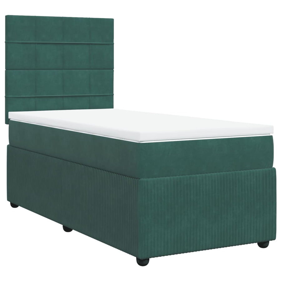 Boxspring met matras fluweel donkergroen 90x200 cm