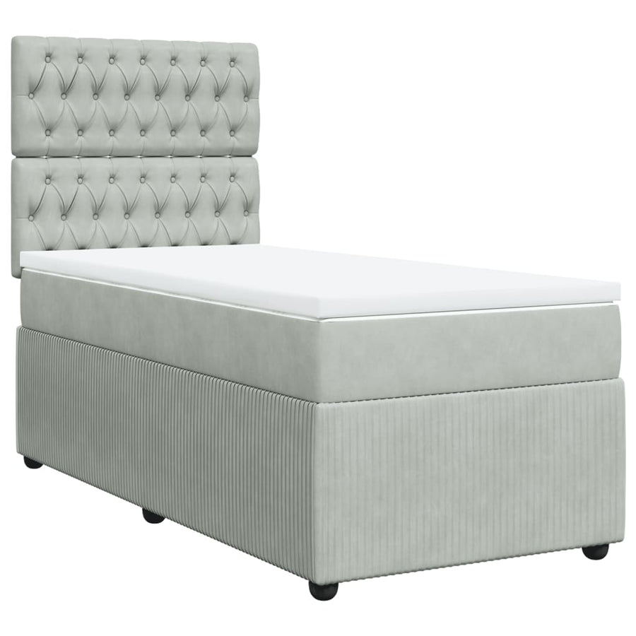 Boxspring met matras fluweel lichtgrijs 90x200 cm