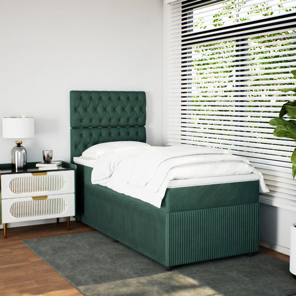 Boxspring met matras fluweel donkergroen 90x200 cm