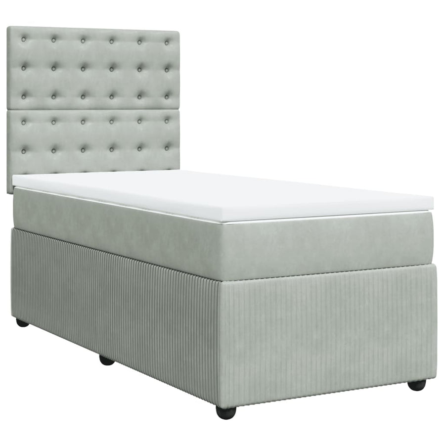 Boxspring met matras fluweel lichtgrijs 90x200 cm