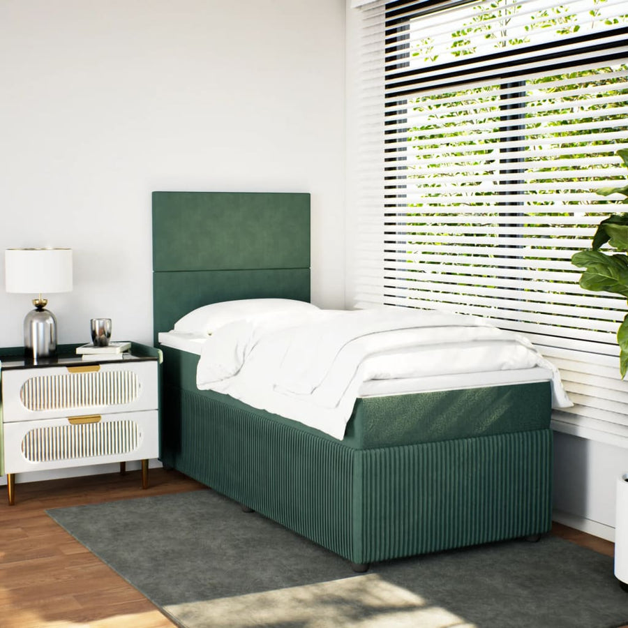 Boxspring met matras fluweel donkergroen 100x200 cm