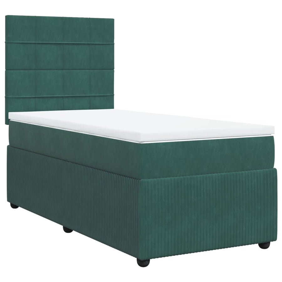 Boxspring met matras fluweel donkergroen 100x200 cm
