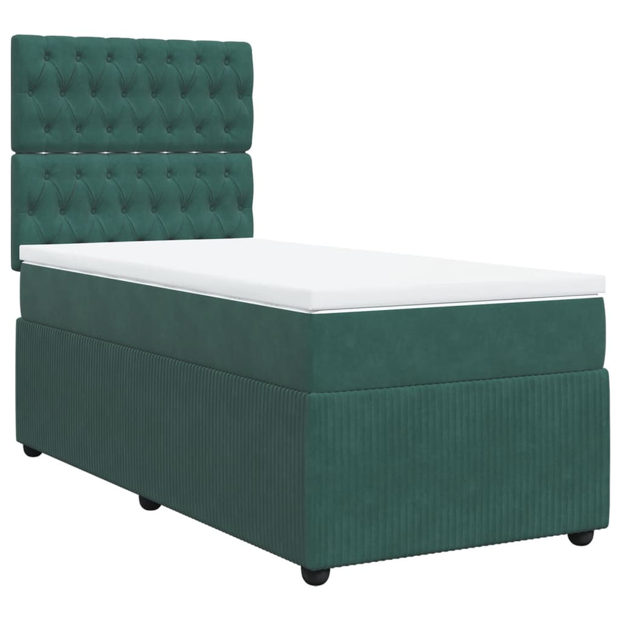 Boxspring met matras fluweel donkergroen 100x200 cm