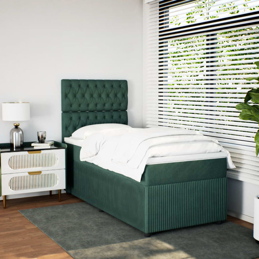 Boxspring met matras fluweel donkergroen 100x200 cm