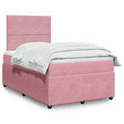 Pink velvet box spring bed with mattress 120x190 cm