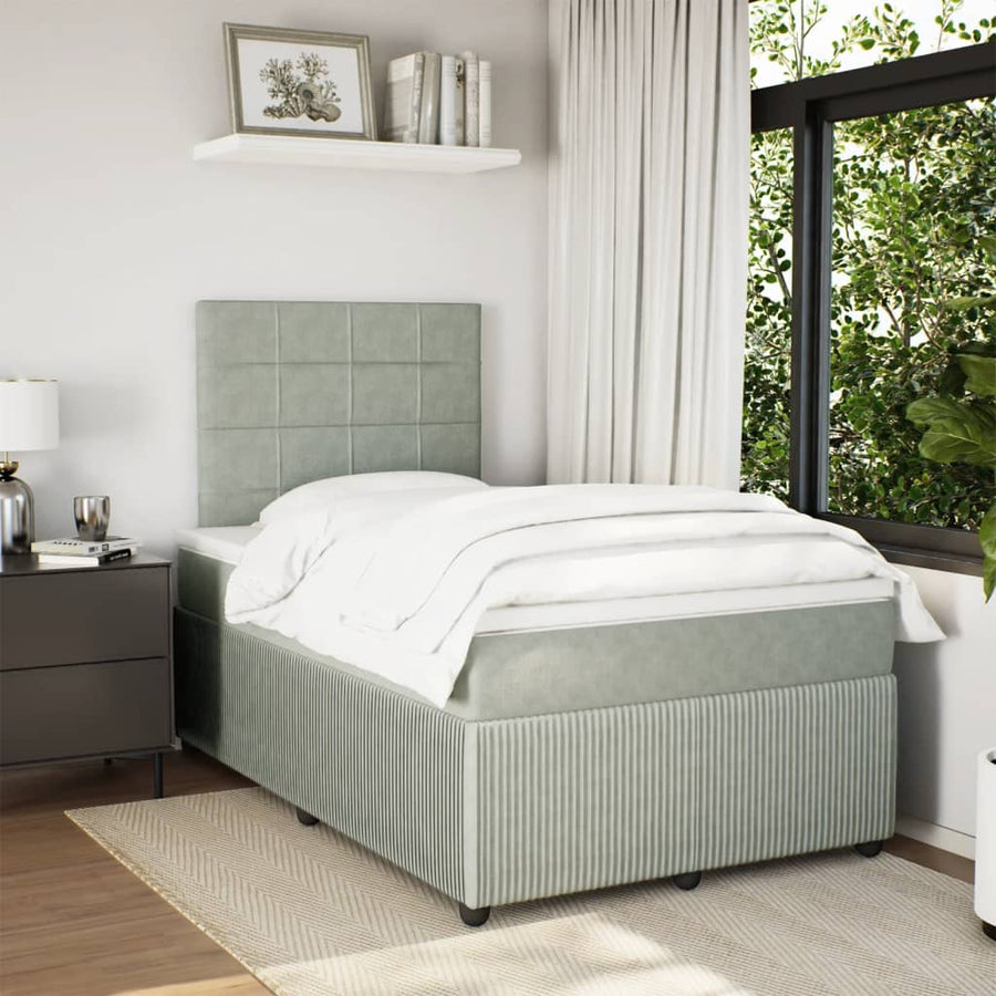 Boxspring met matras fluweel lichtgrijs 120x190 cm