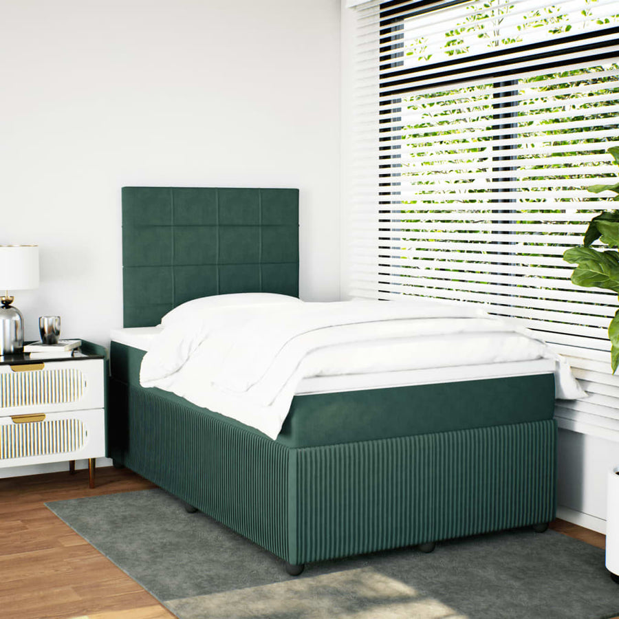 Boxspring met matras fluweel donkergroen 120x190 cm