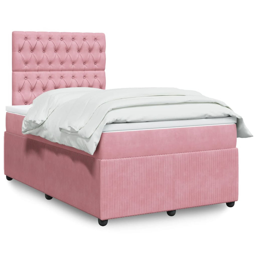 Boxspring met matras fluweel roze 120x190 cm