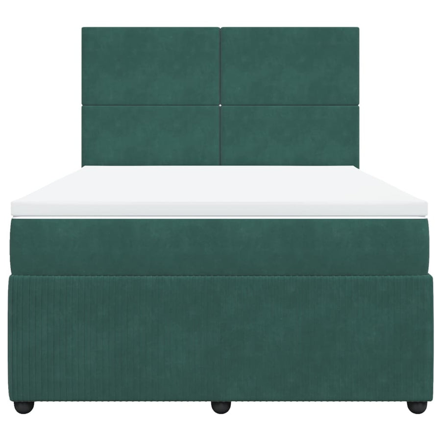Boxspring met matras fluweel donkergroen 140x190 cm