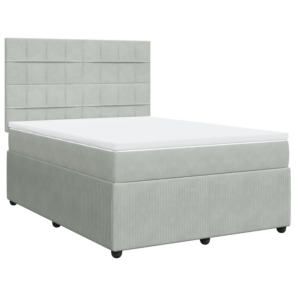 Boxspring met matras fluweel lichtgrijs 140x190 cm