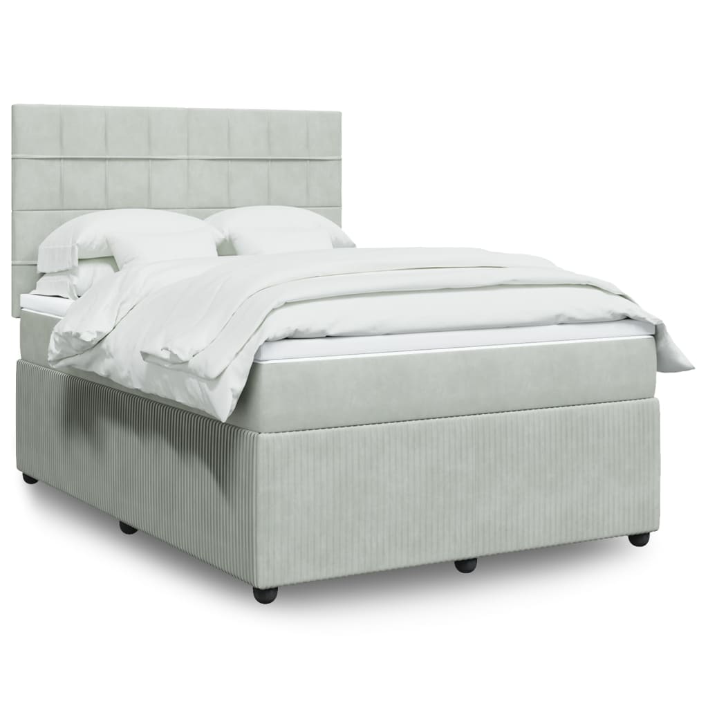 Boxspring met matras fluweel lichtgrijs 140x190 cm