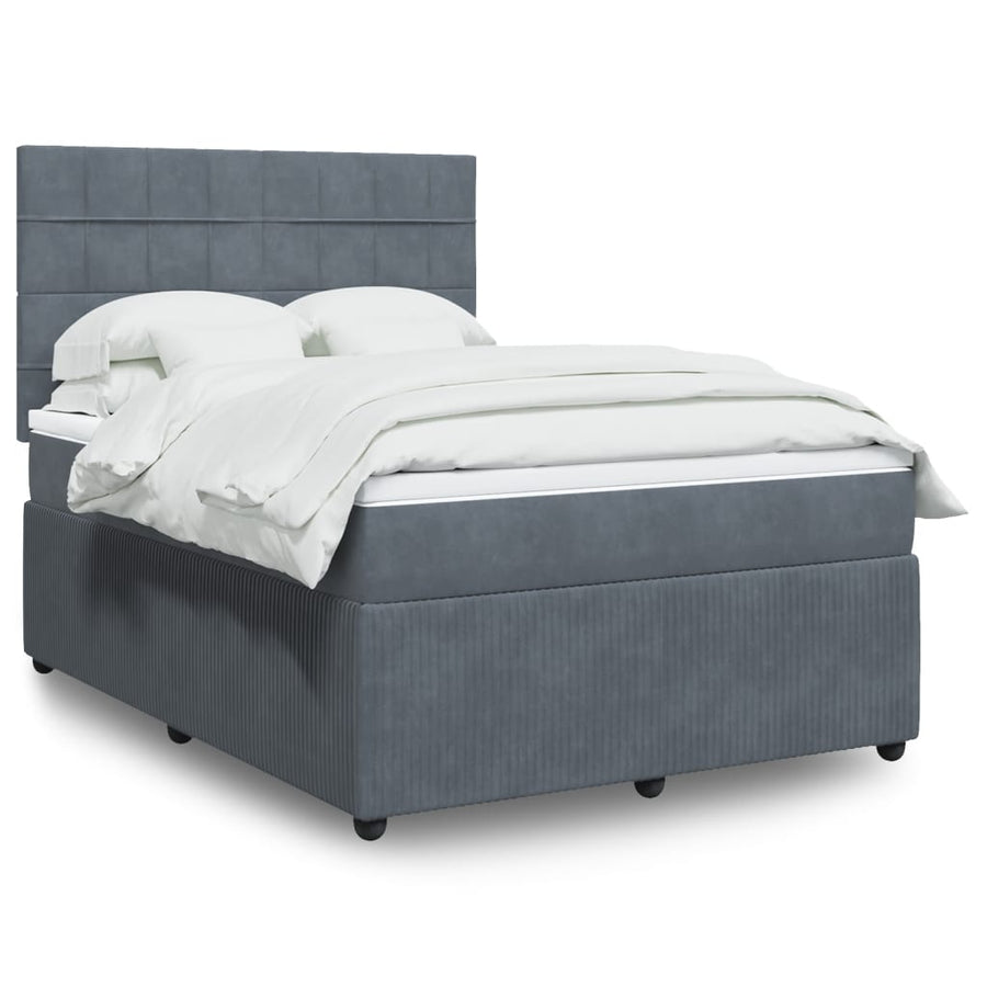 Boxspring met matras fluweel donkergrijs 140x190 cm