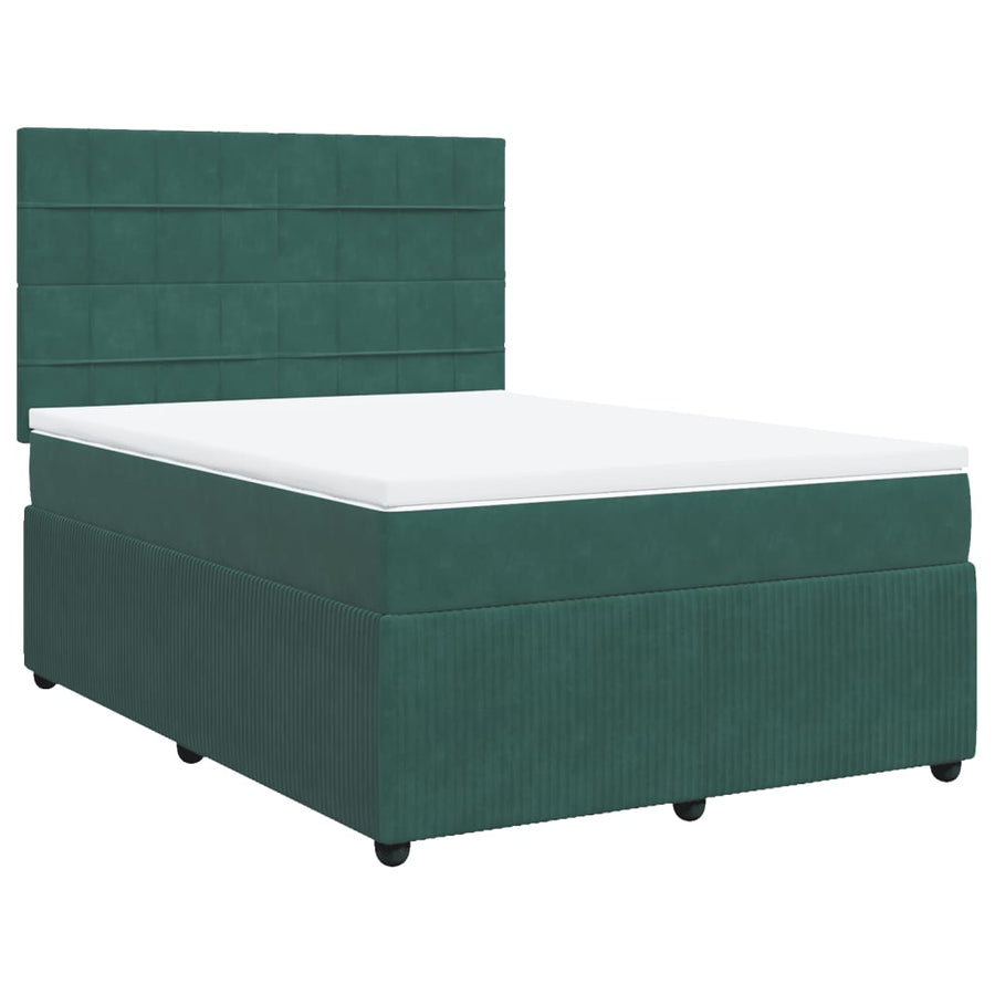 Boxspring met matras fluweel donkergroen 140x190 cm