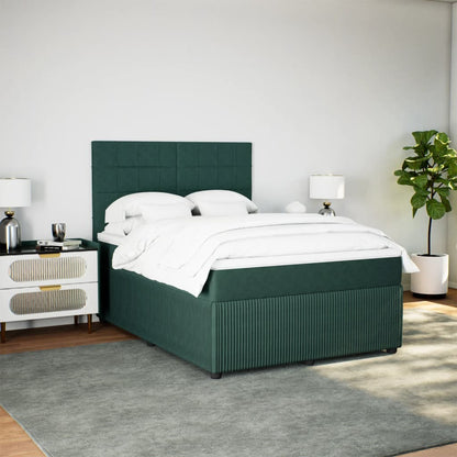 Boxspring met matras fluweel donkergroen 140x190 cm