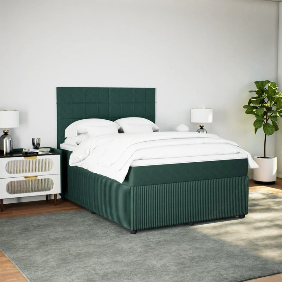 Boxspring met matras fluweel donkergroen 140x190 cm