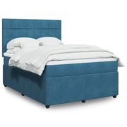 Velvet dark blue box spring with mattress 140x190 cm
