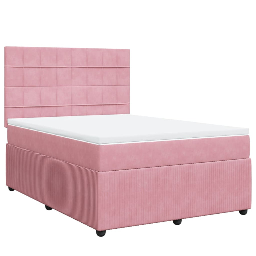 Boxspring met matras fluweel roze 140x190 cm