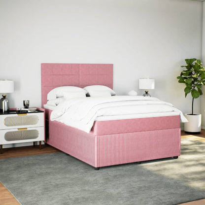 Boxspring met matras fluweel roze 140x190 cm