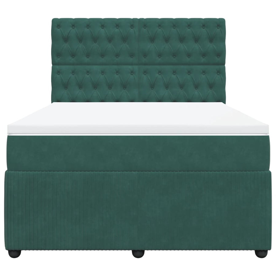 Boxspring met matras fluweel donkergroen 140x190 cm