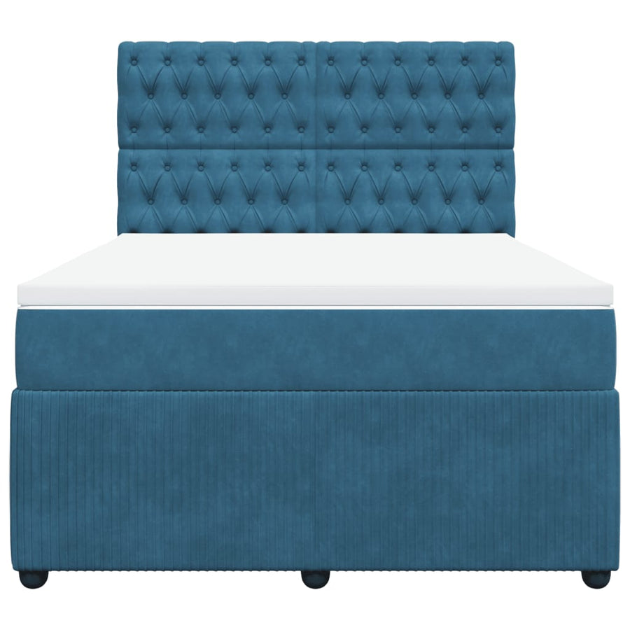 Boxspring met matras fluweel donkerblauw 140x190 cm