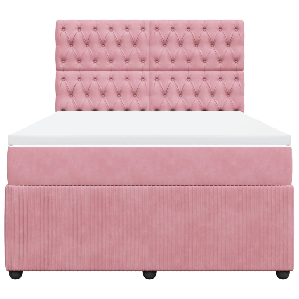 Boxspring met matras fluweel roze 140x190 cm