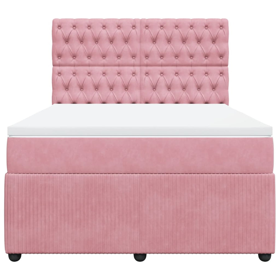 Boxspring met matras fluweel roze 140x190 cm