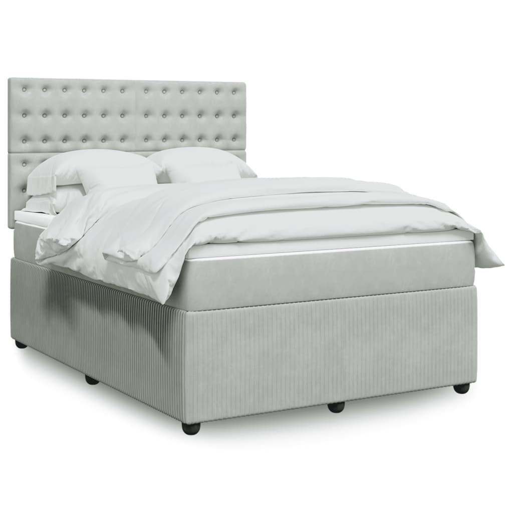 Boxspring met matras fluweel lichtgrijs 140x190 cm