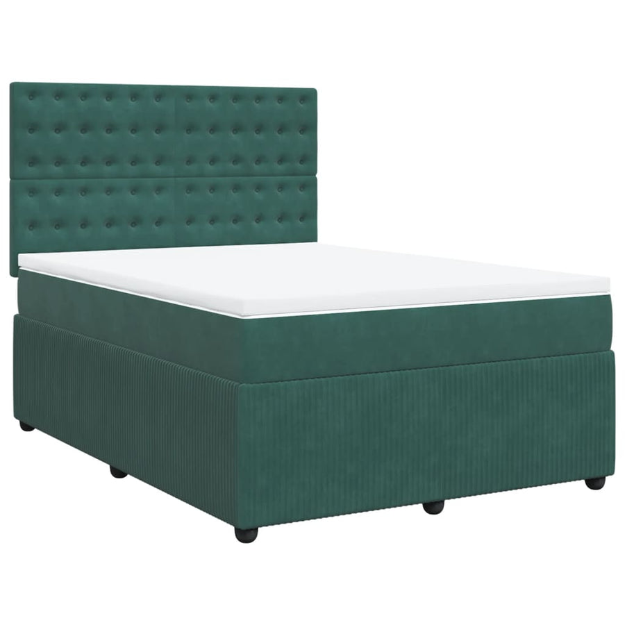 Boxspring met matras fluweel donkergroen 140x190 cm