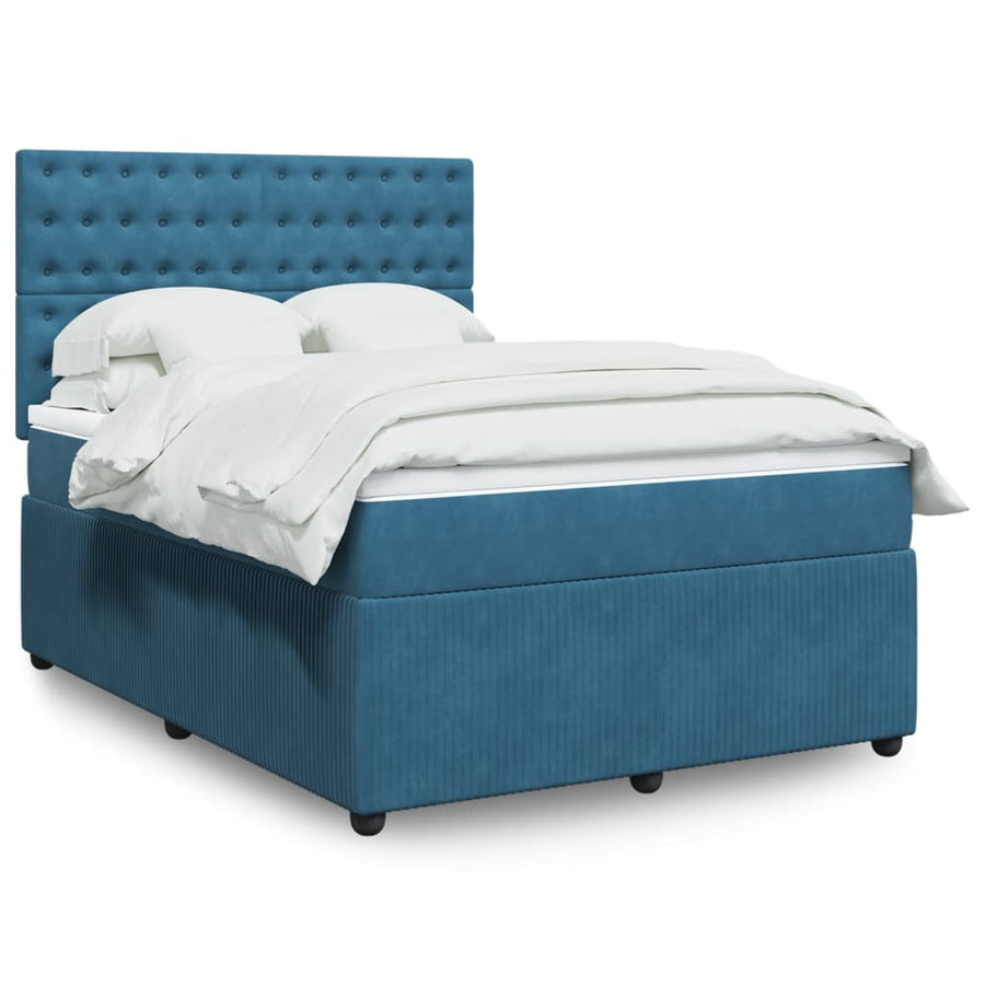 Boxspring met matras fluweel donkerblauw 140x190 cm