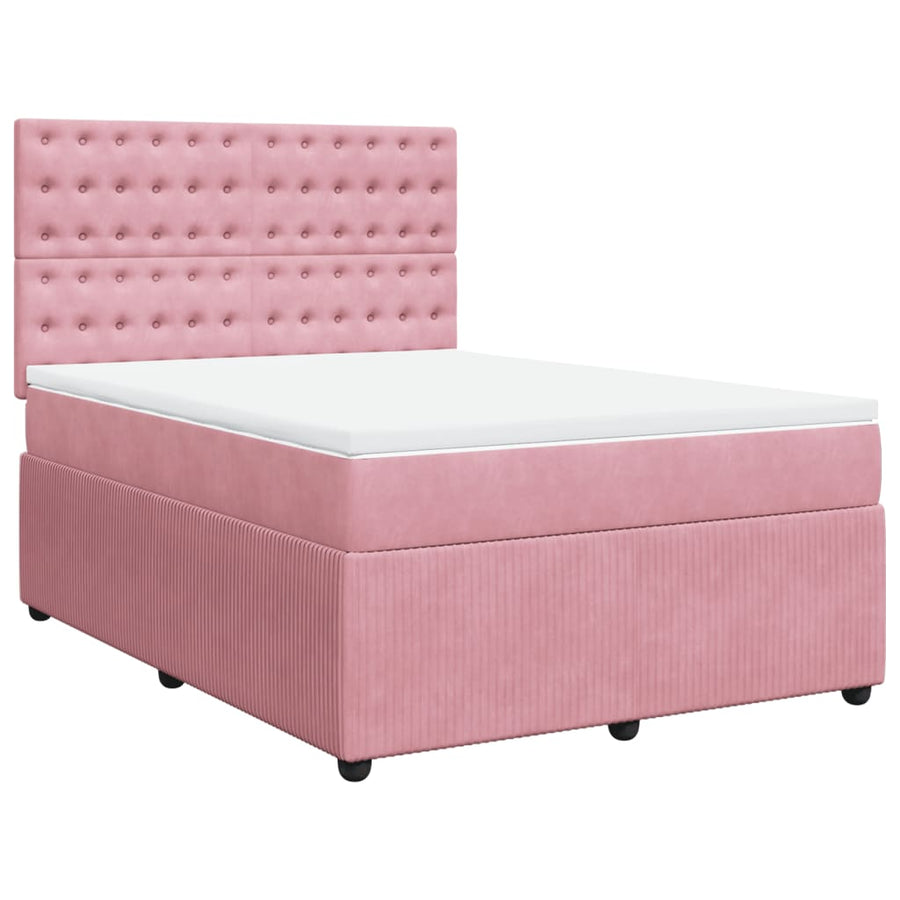 Boxspring met matras fluweel roze 140x190 cm