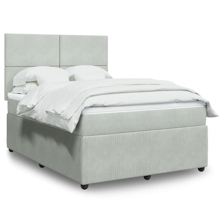 Boxspring met matras fluweel lichtgrijs 140x200 cm