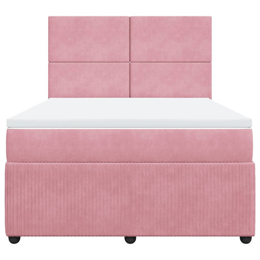 Boxspring met matras fluweel roze 140x200 cm