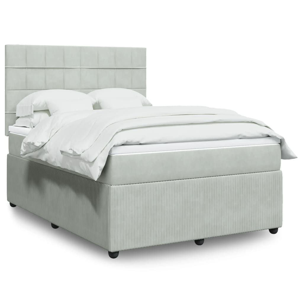 Boxspring met matras fluweel lichtgrijs 140x200 cm