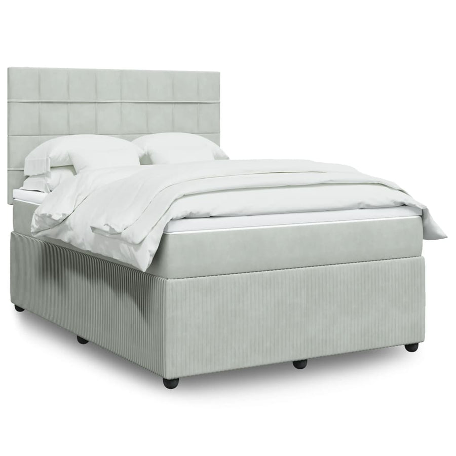 Boxspring met matras fluweel lichtgrijs 140x200 cm
