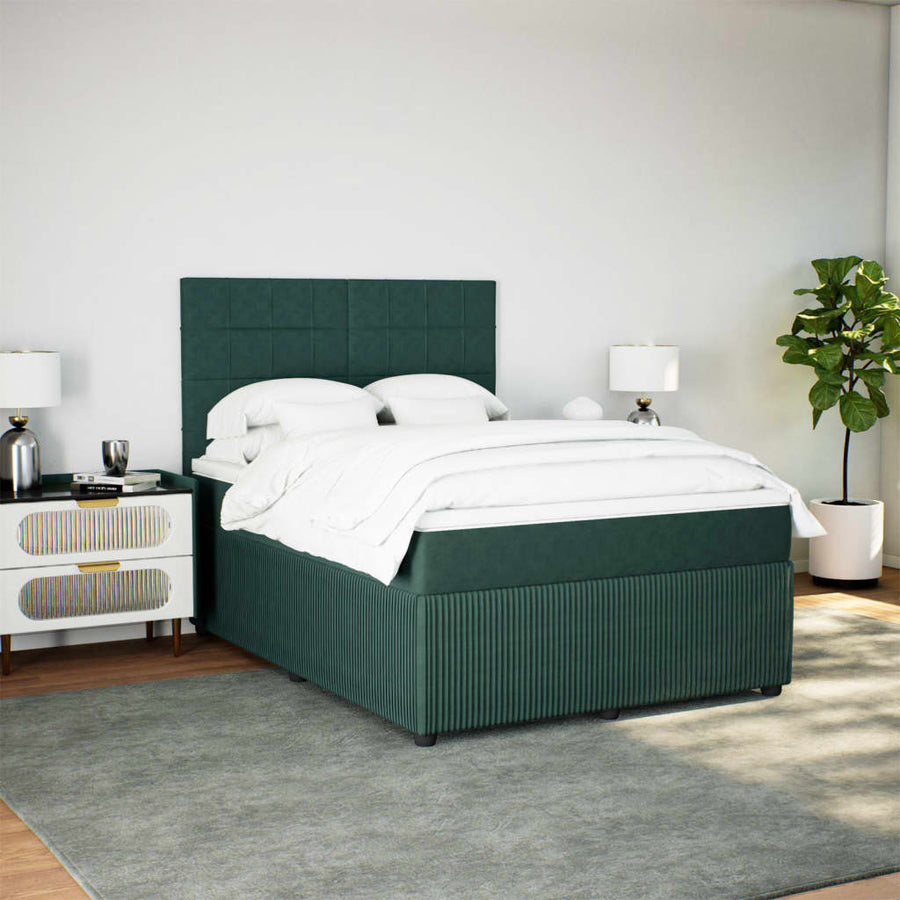 Boxspring met matras fluweel donkergroen 140x200 cm