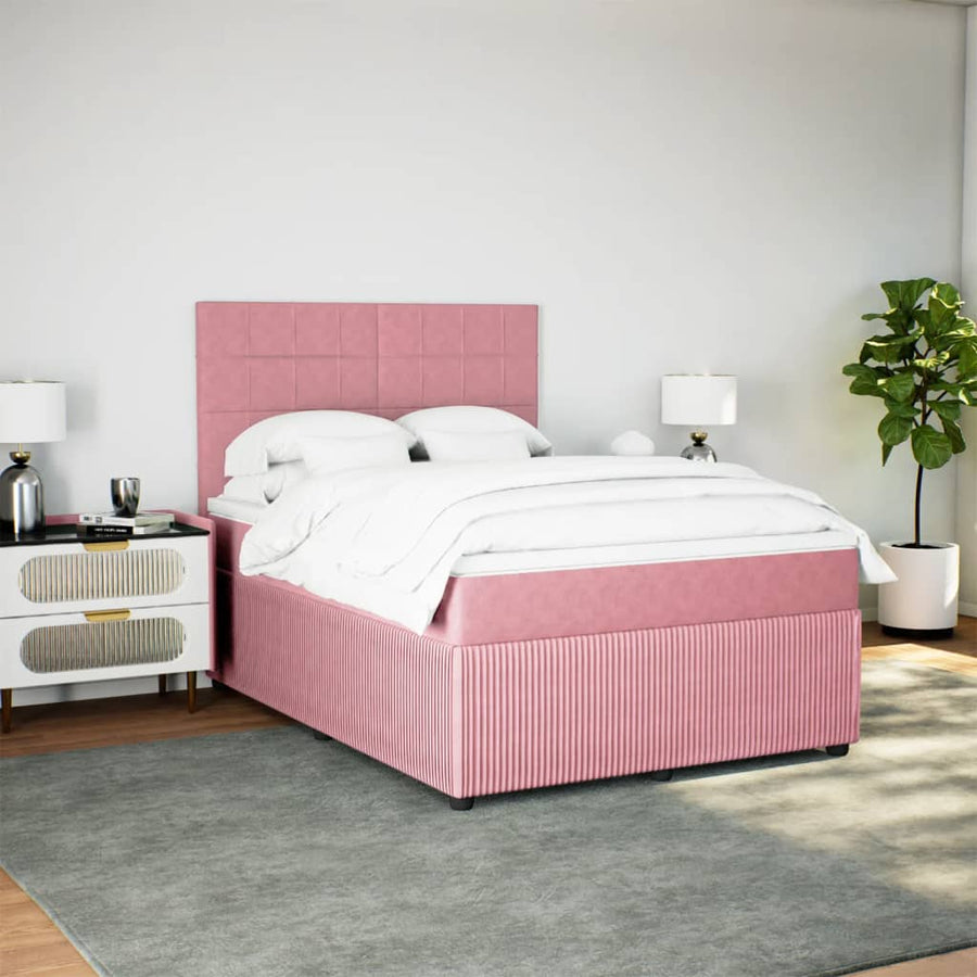 Boxspring met matras fluweel roze 140x200 cm
