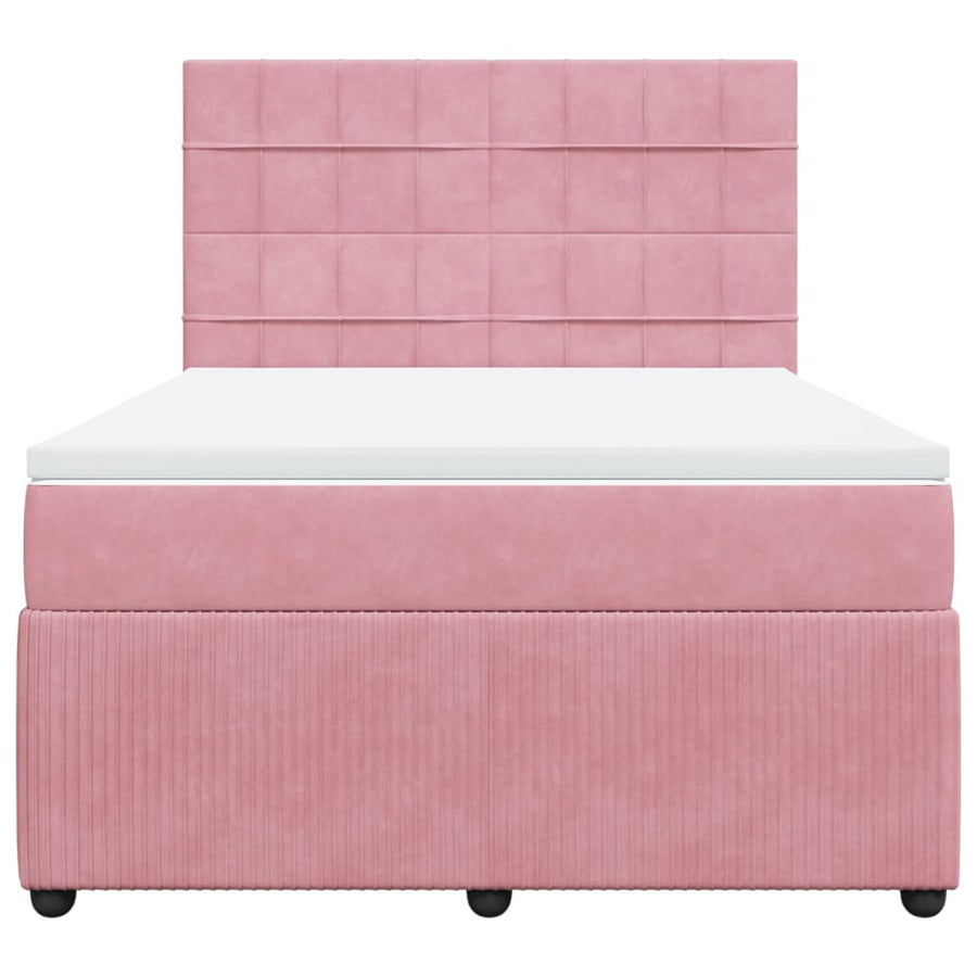 Boxspring met matras fluweel roze 140x200 cm