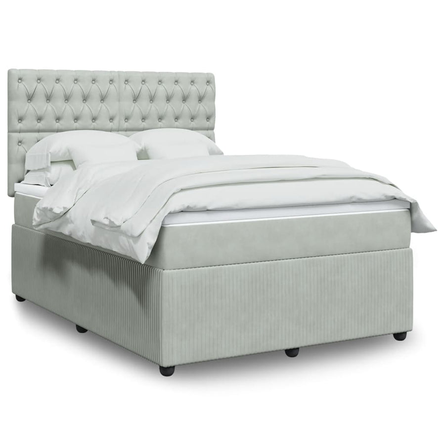 Boxspring met matras fluweel lichtgrijs 140x200 cm