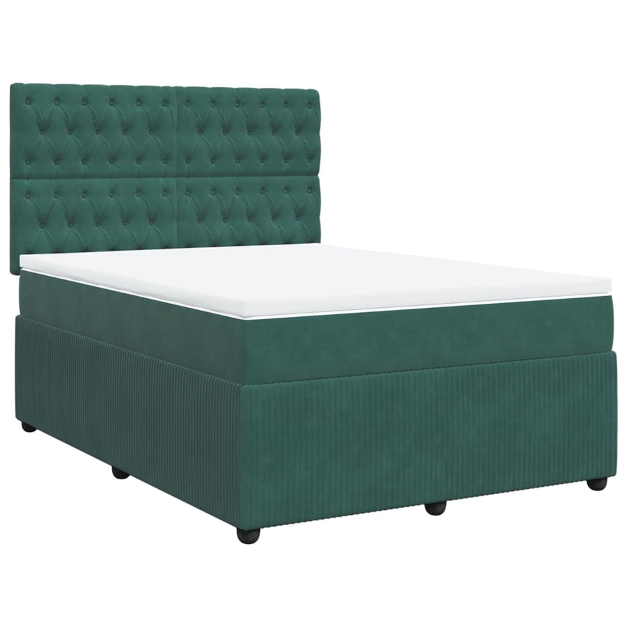 Boxspring met matras fluweel donkergroen 140x200 cm