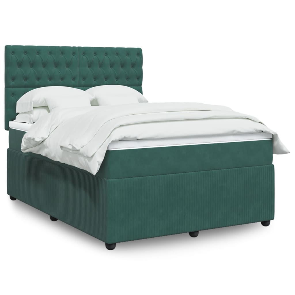 Boxspring met matras fluweel donkergroen 140x200 cm