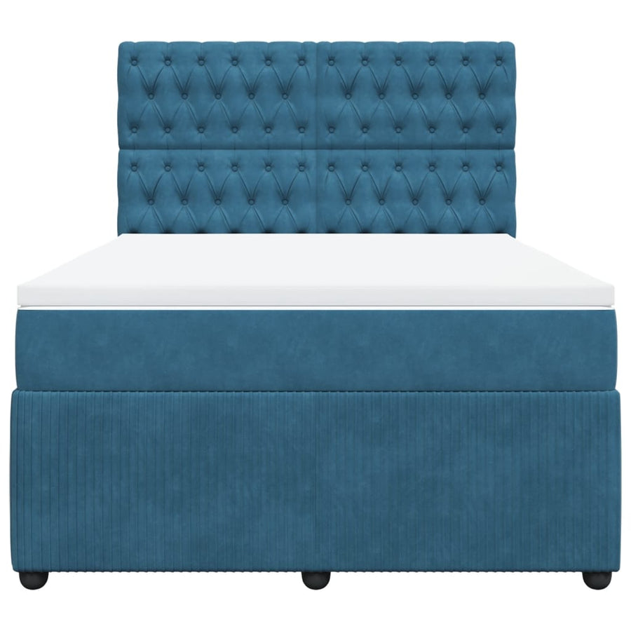 Boxspring met matras fluweel donkerblauw 140x200 cm