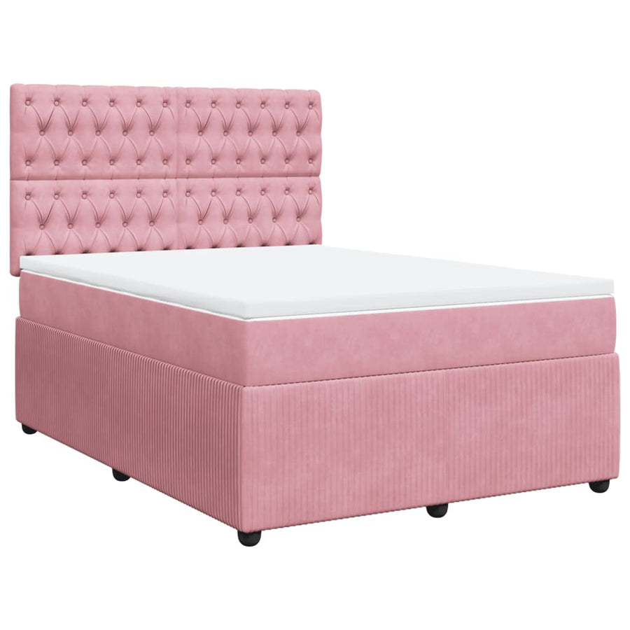 Boxspring met matras fluweel roze 140x200 cm