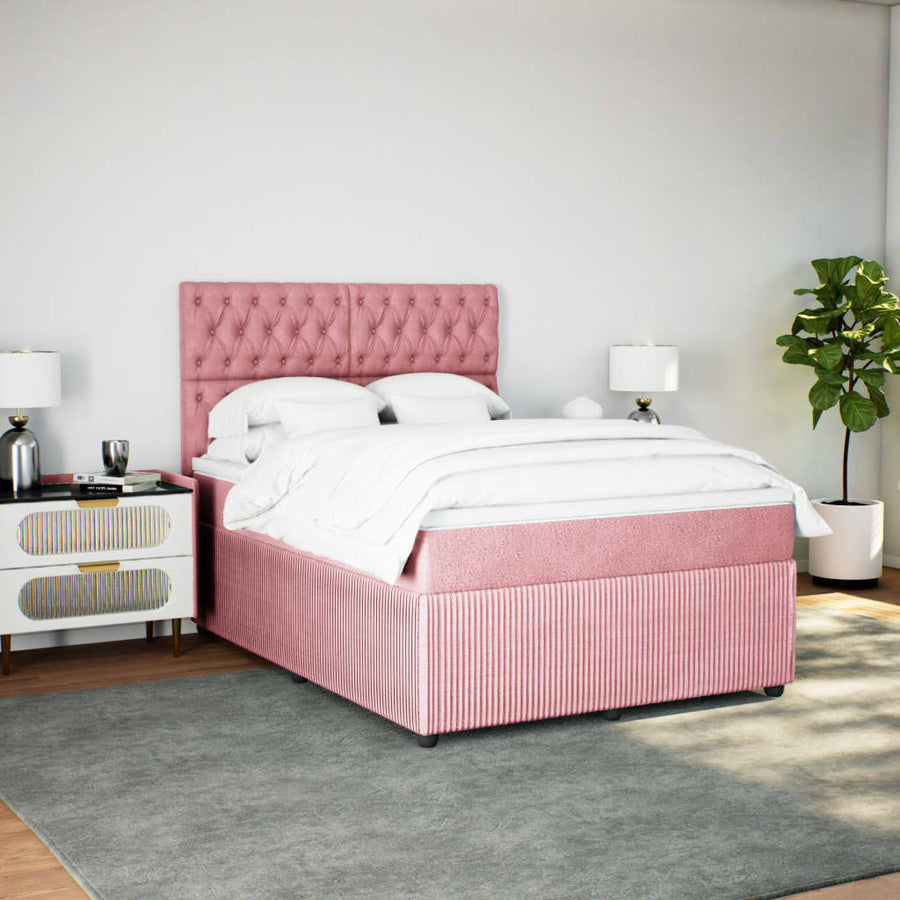 Boxspring met matras fluweel roze 140x200 cm