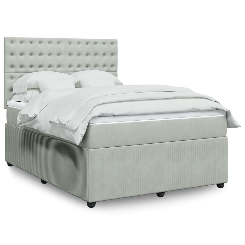 Boxspring met matras fluweel lichtgrijs 140x200 cm