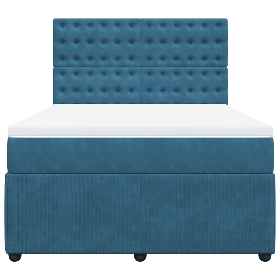 Boxspring met matras fluweel donkerblauw 140x200 cm