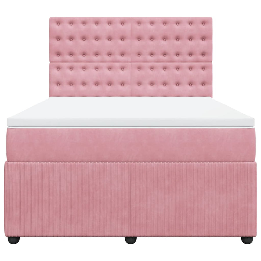 Boxspring met matras fluweel roze 140x200 cm