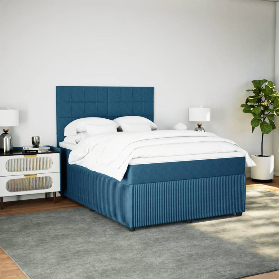 Boxspring met matras fluweel donkerblauw 160x200 cm